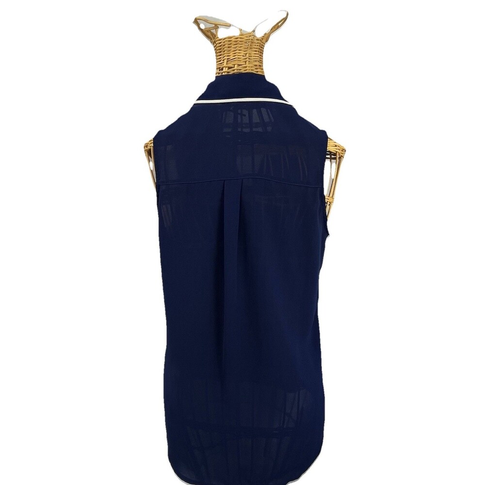 Express Portofino Sleeveless Blouse Navy White Trim Button Front Size S - Picture 3 of 12